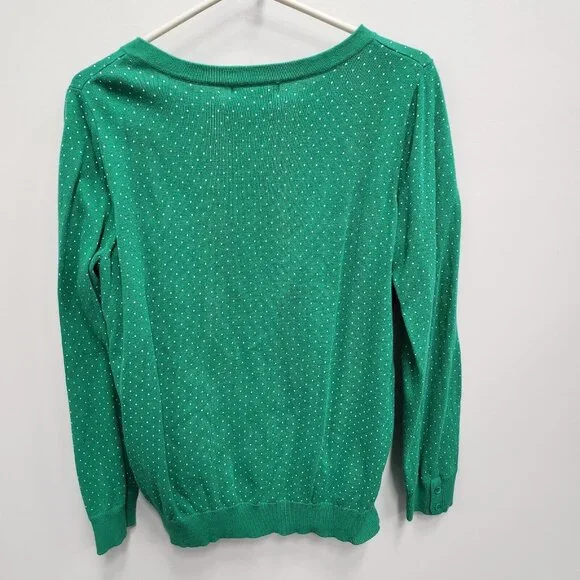 Woman Within Button Up Cardigan Womens Large Green Polka Dot Preppy Casual - Picture 8 of 9